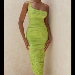 Acid green rouched one shoulder dress